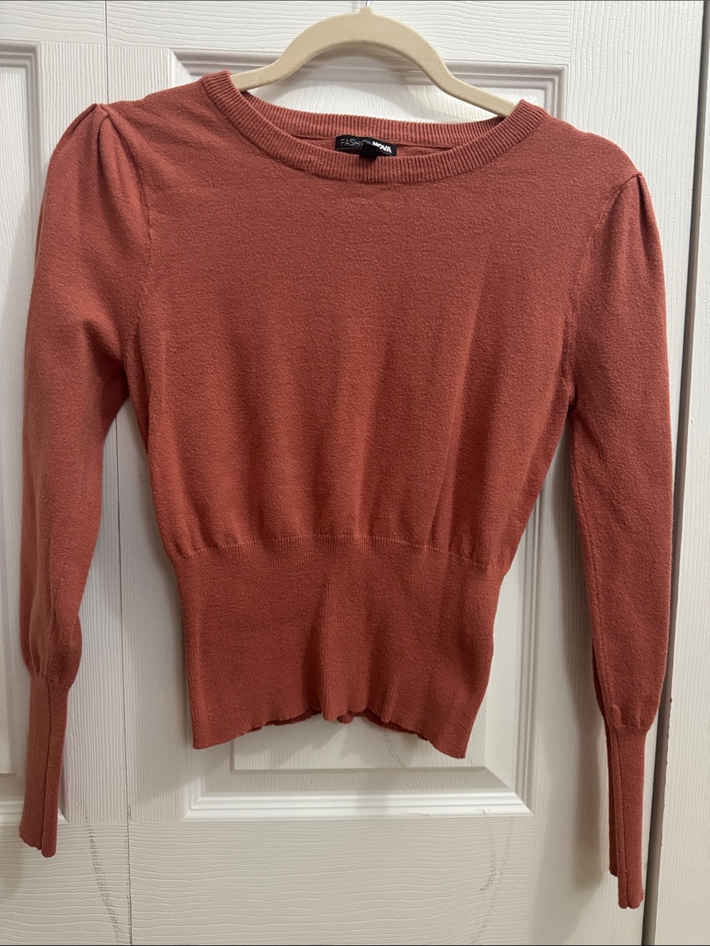 Fashion Nova Rust Color Long Sleeve Fitted Sweater Top Women Size Small
